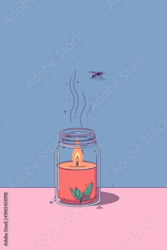 Minimalist Citronella Candle Repelling Mosquitoes