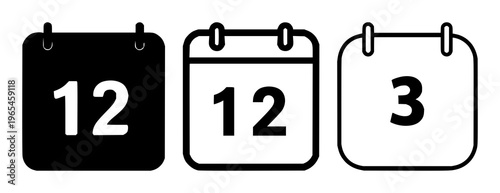 Calendar date icon set with solid black graphic on white background featuring date, calendar, timekeeping with icons and design