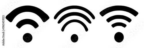 Wifi signal icon set with solid black icon on white background featuring minimalist, line art, vector with digital communication and connectivity
