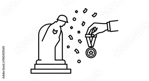 Soldier Statue Receiving Medal Award, Military Honor, Recognition, Victory, Celebration