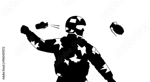 Soldier Throwing Grenade, Military Action, Combat, Warfare, Danger, Aggression, Conflict