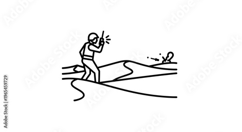 Soldier with walkie-talkie in desert, distress signal, communication, survival, war concept