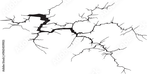 Black jagged crack pattern isolated on a white background