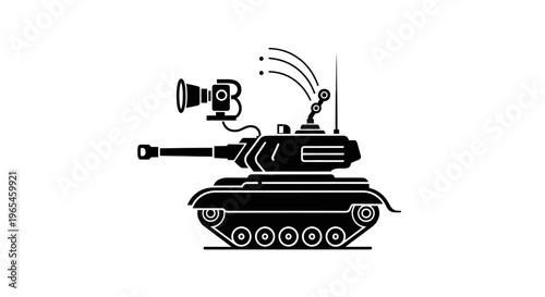 Surveillance Tank Icon: Robotic Military Vehicle with Camera and Antenna