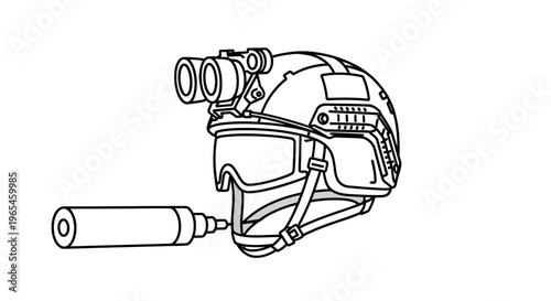 Tactical Helmet with Night Vision Goggles and Marker Pen - Military Equipment Concept
