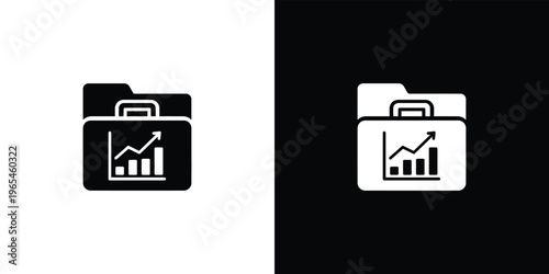 Black and white briefcase with bar graphs and arrows