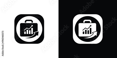Black and white business with briefcase and graph finance chart
