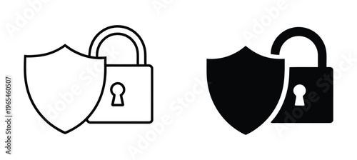 Security icons with shield and padlock on white background for protection concepts Vector illustration