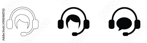 Headset icons on white background for customer service and communication Vector illustration