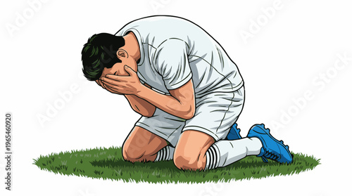 Disappointed soccer player on knees feeling the weight of a tough loss on the field