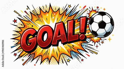 Energetic Soccer Ball Scores a Goal with Explosive Comic Style Artwork