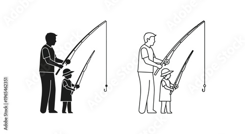 Father and son fishing together family bonding Vector