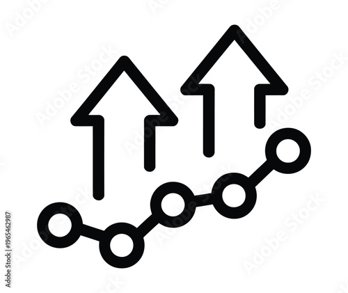 Black line graph with two upward arrows on white background Vector illustration