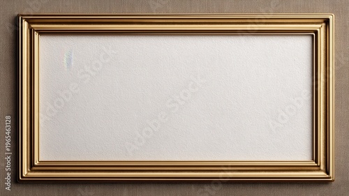 Plaque Blank Inscription concept. Empty ornate gold picture frame with a blank white canvas background