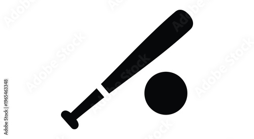 A stark black silhouette depicts a baseball bat crossed diagonally with a baseball representing the sport itself silhouette