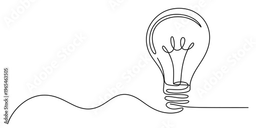 A minimalist single line drawing of an incandescent light bulb symbolizing a creative new idea Vector, illustration