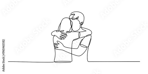 A continuous single line drawing of a loving couple sharing an intimate and warm heartfelt embrace Vector, illustration