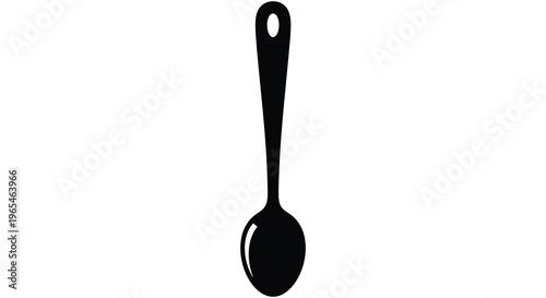 A stark black silhouette of a serving spoon against a plain white background emphasizing simple form silhouette