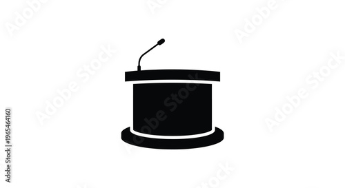 A stark black silhouette of a podium with a microphone representing public speaking and presentations high quality professional