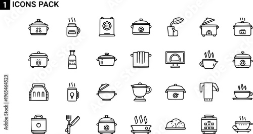 Kitchen  Cooking Appliances Line Art Icons Collection