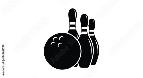 A striking black silhouette depicts bowling pins and a ball showcasing a classic recreational activity silhouette high quality