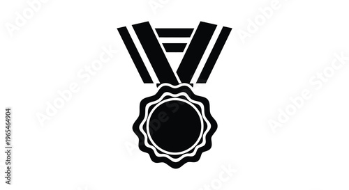 A stark black silhouette depicts a medal with a ribbon and ornate detailing symbolizing achievement silhouette high quality