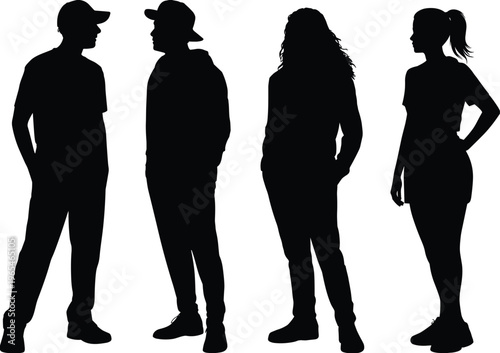 Casual people silhouettes set with men and women standing poses lifestyle characters black figures vector illustration collection isolated