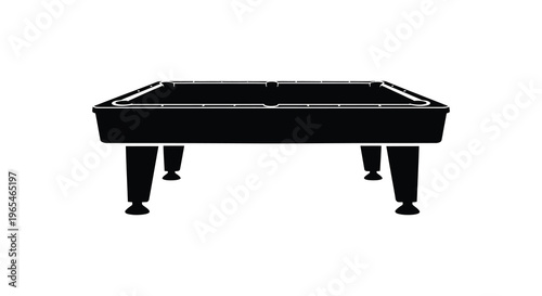A stark black silhouette of a rectangular billiards table with six pockets showcasing a game room aesthetic silhouette
