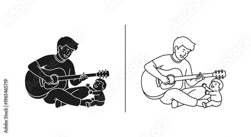 Guitar player and kid music lesson Vector