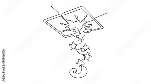 Broken Glass Ceiling With Stars Falling Through, Breaking Barriers Concept, Single Line Art