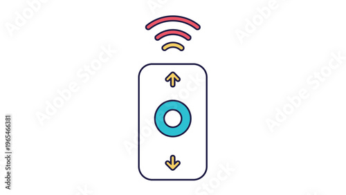 Modern remote control with directional arrows and signal waves represents wireless communication and smart device management.
