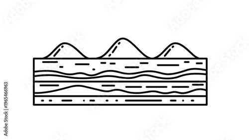 Geological cross section showing underground soil layers and surface hills for environmental studies and construction site analysis.