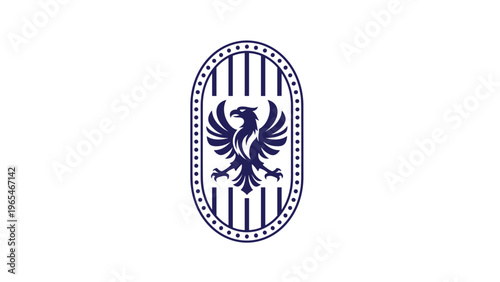 Majestic phoenix emblem inside an oval frame with vertical stripes for corporate identity and strong brand representation in graphic design.