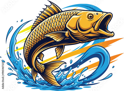 Large mouth bass jumping out of water with splash