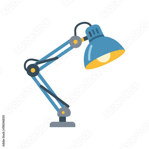 modern blue desk lamp with bright yellow light vector illustration