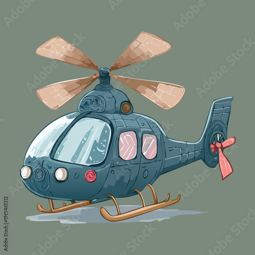 Industrial style helicopter with multiple rotors and a heavy metal frame on a muted green background for tech and engineering themes