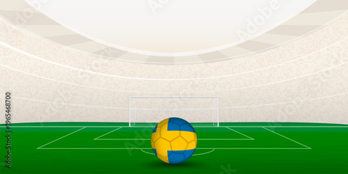 Swedish Football Stadium with National Flag Soccer Ball. 