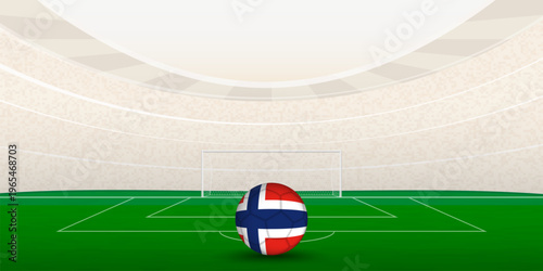 Norwegian Football Stadium with National Flag Soccer Ball. 