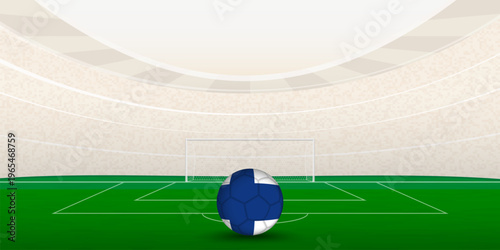 Finnish Football Stadium with National Flag Soccer Ball. 