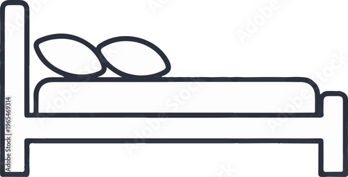 A simple line drawing of a bed with two pillows
