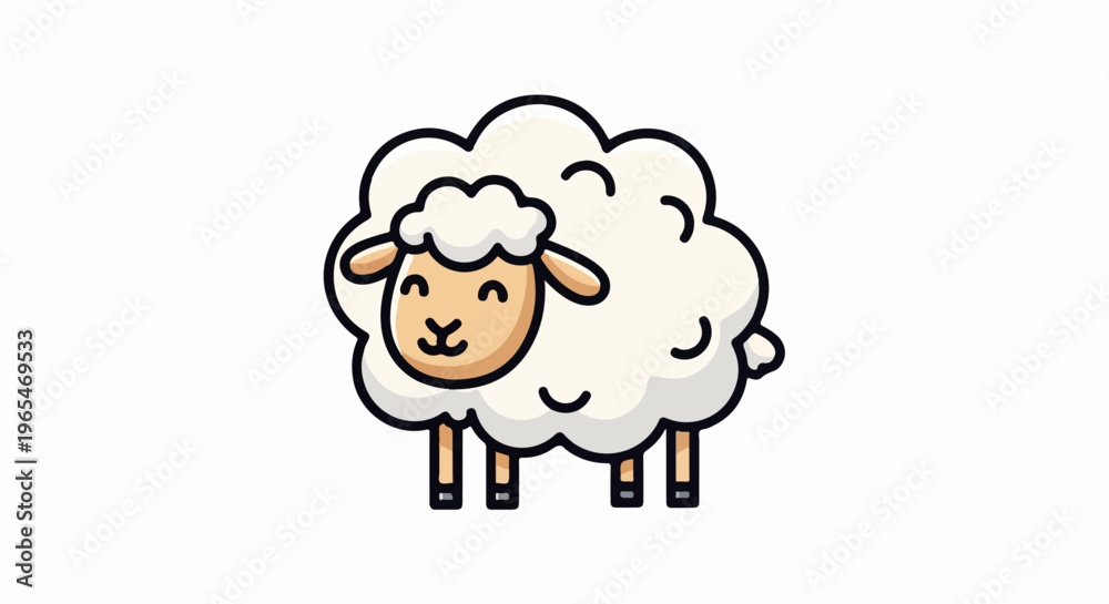 Obraz premium A cute, fluffy cartoon sheep with a smiling face and four legs