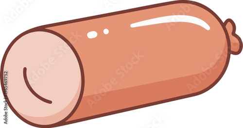 A simple cartoon illustration of a plump, pinkish-brown sausage with a rounded end