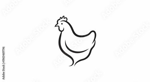 Stylized outline of a chicken in black ink on a white background