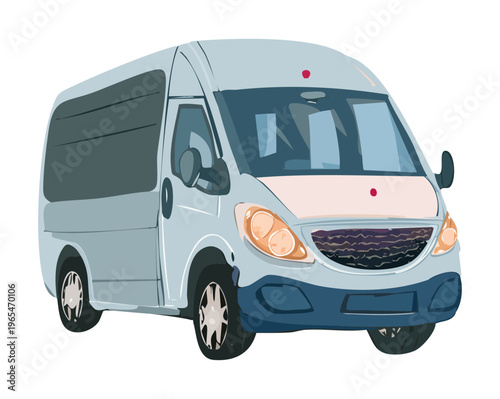 Modern grey commuter van for passenger transportation and airport shuttle services featuring sleek body design and comfortable travel space in professional style