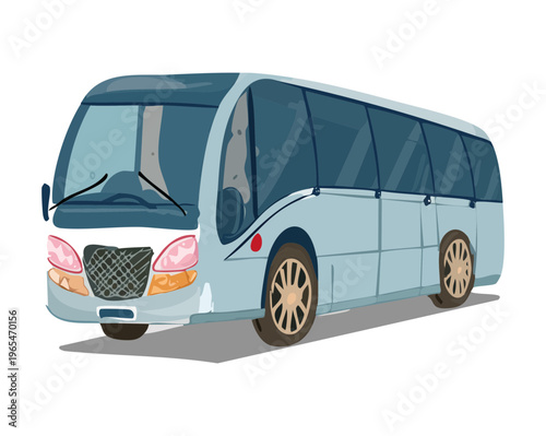 Front view of a modern white bus for city public transportation and intercity travel services featuring large windshield and sleek professional design