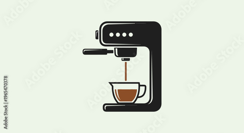 Minimalist icon of espresso machine brewing coffee into a glass cup