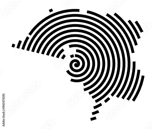 Symbol Map of the city Rosbach v.d.Höhe (Hessen, Germany) showing the city with a black spiral line