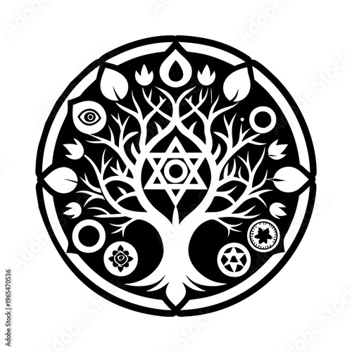Life tree tattoo, glyph style icon
