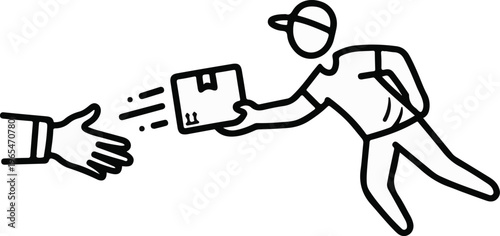 Delivery person hands over package to outstretched hand