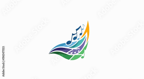 Swirl of colorful waves with musical notes